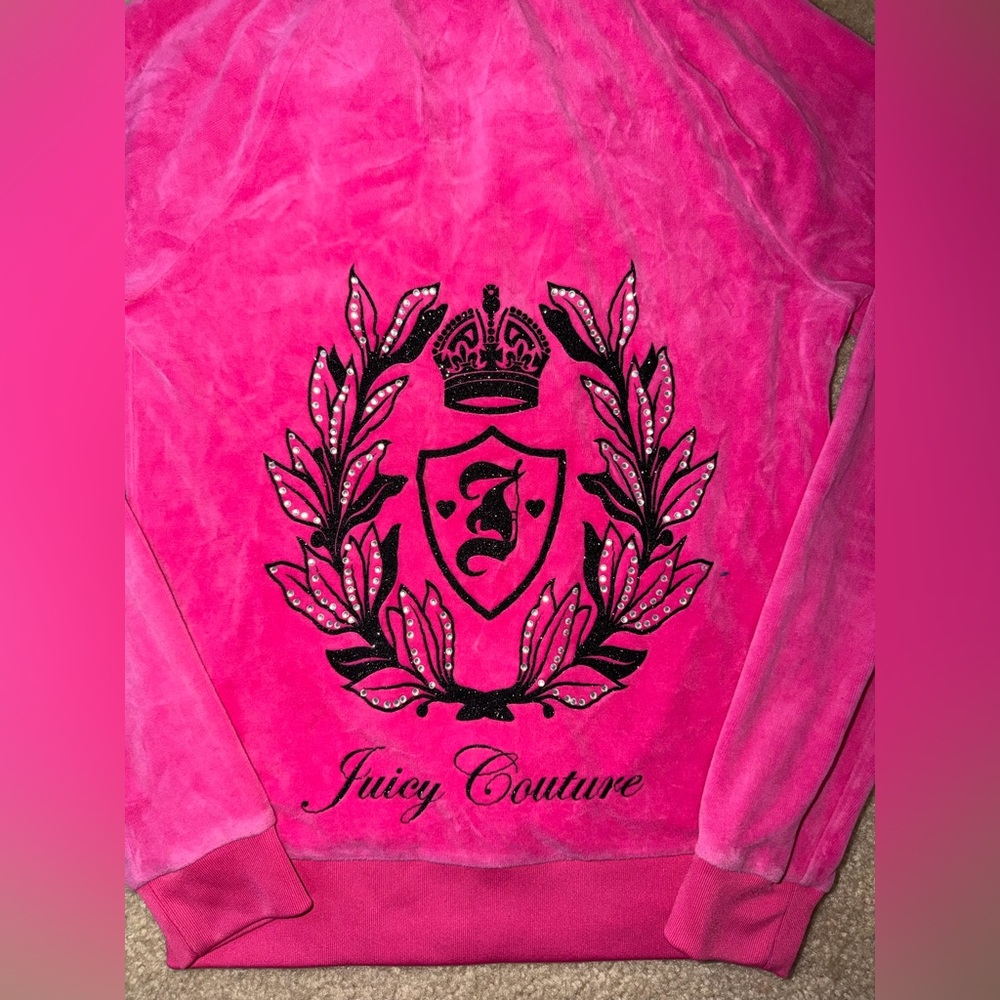 Juicy Couture Hot Pink Velour Zip Up Hoodie Sz XS - Picture 2 of 3